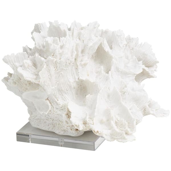 Oriana White 13 in. x 9 in. Polystone Textured Coral Sculpture with Clear Acrylic Base