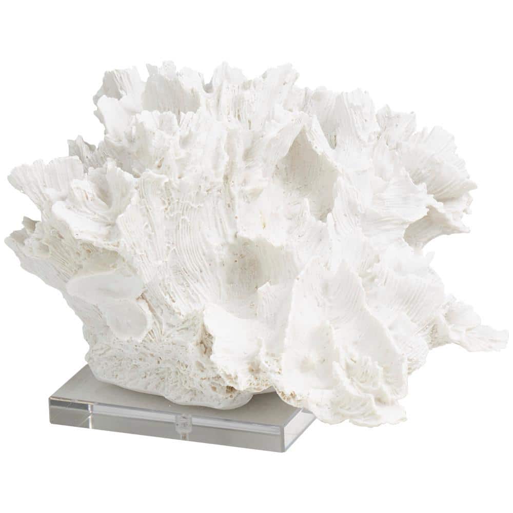 Litton Lane White Polystone Textured Coral Sculpture with Clear