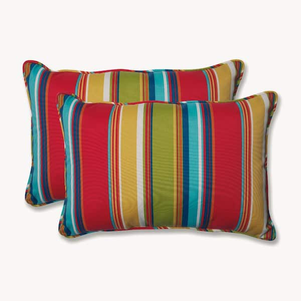 Pillow Perfect Stripe Red Rectangular Outdoor Lumbar Throw Pillow 2-Pack