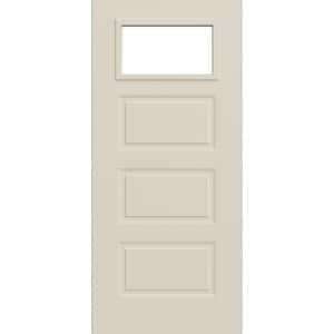 36 in. x 80 in. 3 Panel 1/4 Lite Right-Hand/Inswing Clear Glass Primed Steel Front Door Slab