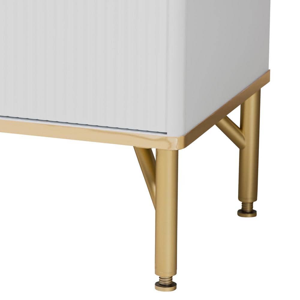 Lilac White Wood and Gold Metal 2-Door Shoe Cabinet