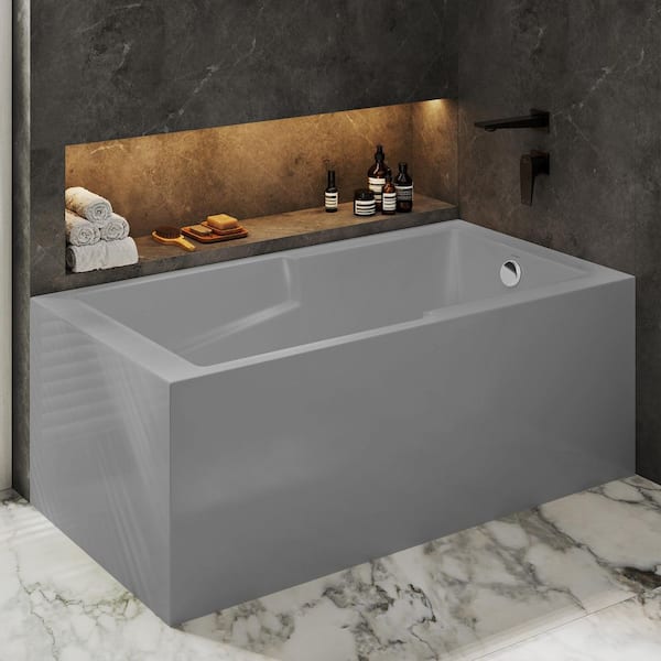 Claire 60 in. x 32 in. Soaking Alcove Corner Apron Bathtub with Right Drain in Glossy Gray