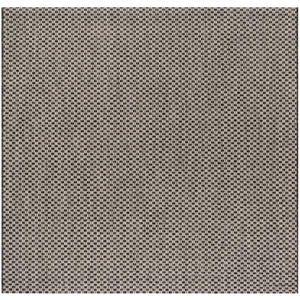 Courtyard Black/Light Gray 10 ft. x 10 ft. Distressed Solid Color Indoor/Outdoor Square Area Rug
