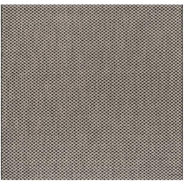 SAFAVIEH Courtyard Black/Light Gray 4 ft. x 4 ft. Square Solid Indoor/Outdoor Patio  Area Rug