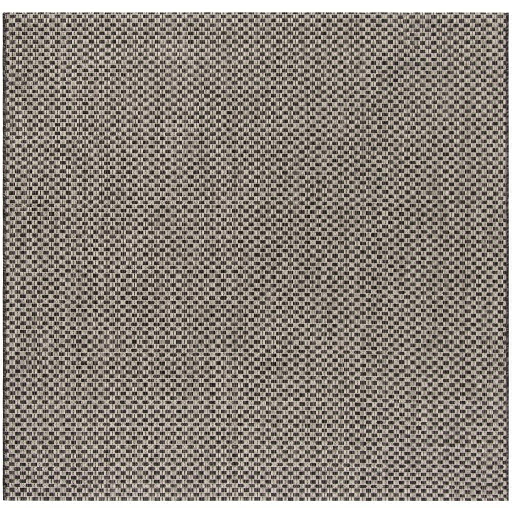Black and Light Grey Synthetic Square Indoor/Outdoor Rug, 5'3" x 5'3"