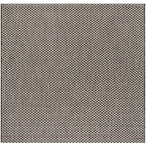 Courtyard Black/Light Gray 7 ft. x 7 ft. Square Solid Indoor/Outdoor Patio  Area Rug