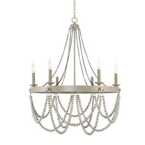 Lillian 60-Watt 6-Light Weathered French Oak French Country Chandelier, No Bulb Included