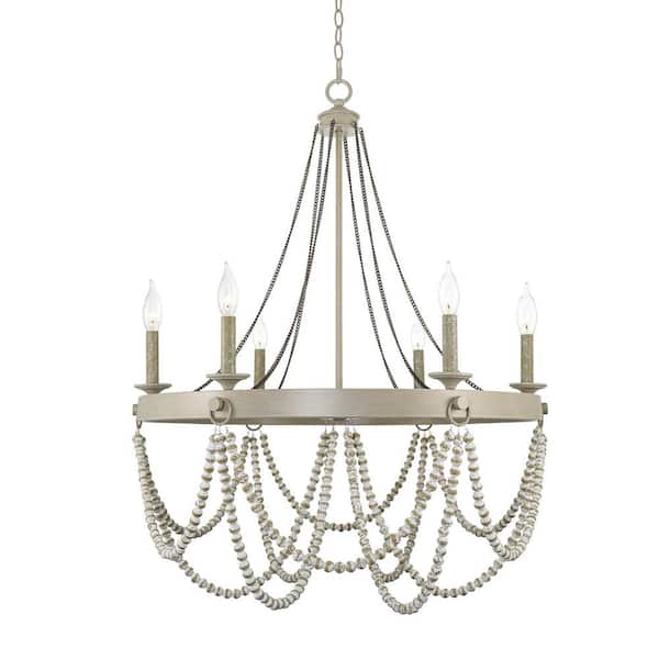 Kira Home Lillian 60-Watt 6-Light Weathered French Oak French Country Chandelier, No Bulb Included