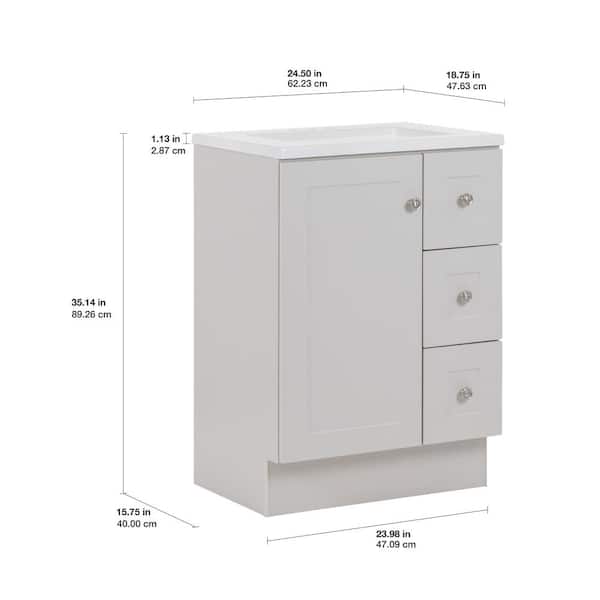 Glacier Bay Bannister 25 in. Single Sink Pearl Gray Bath Vanity with Colorpoint White Cultured Marble Top Assembled BA24P2 PG The Home Depot