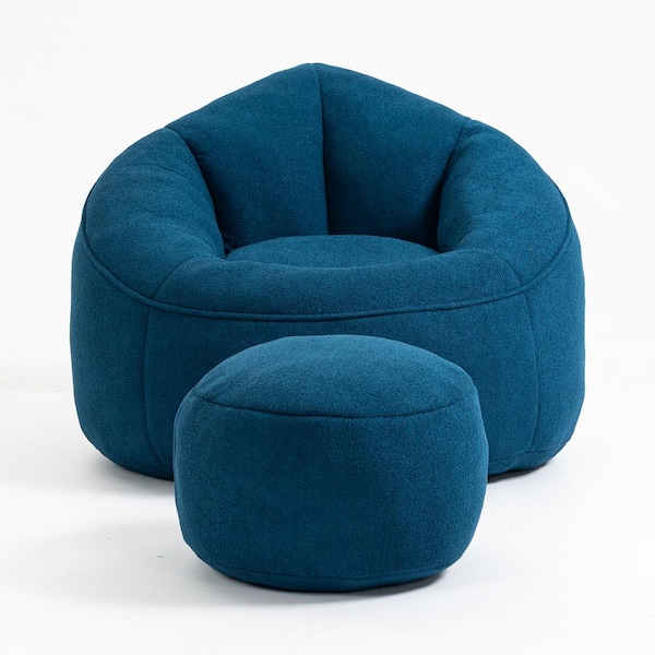 JUJABU Blue Microfiber Bean Bag Chair with Ottoman and Footrest