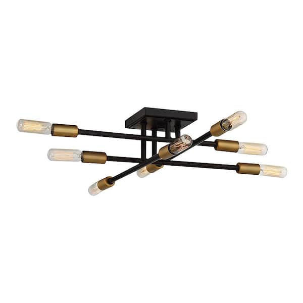 RRTYO Highlandville 15.74 in. 8-Light Antique Black Square Sputnik Sphere Semi-Flush Mount