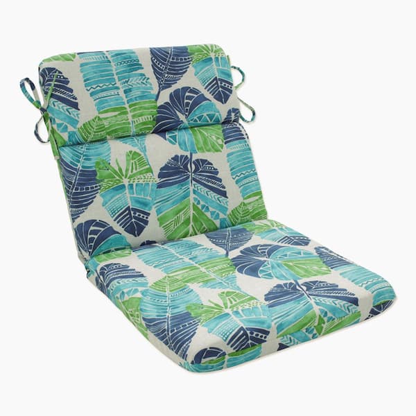 Pillow Perfect Tropic Botanical Outdoor/Indoor 21 in. W x 3 in. H Deep Seat 1 Piece Chair Cushion with Round Corners in Blue/GreenHixon