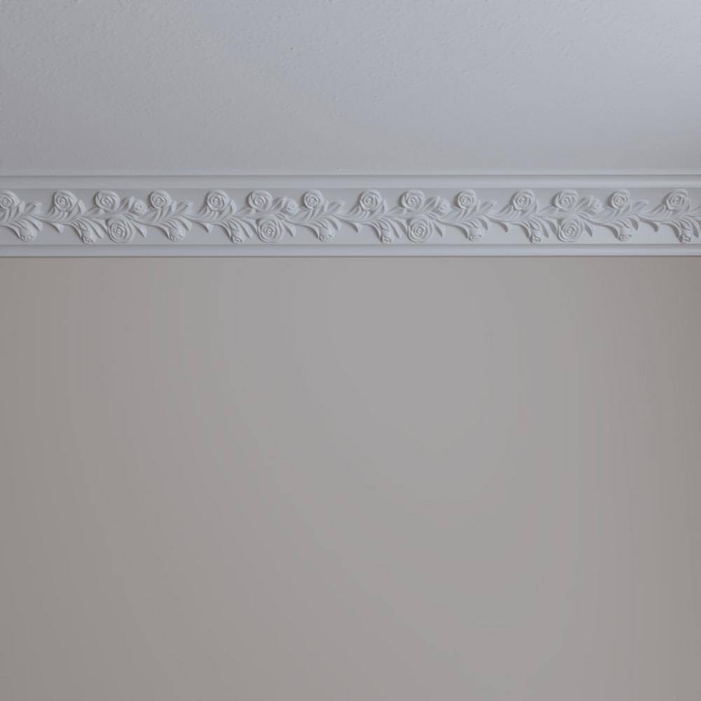 Primed Polyurethane Rose Crown Moulding, 94.5 in