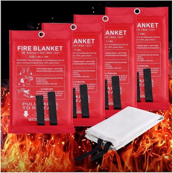 EKIEUDL - 3.3 x 3.3 ft. Fire Blankets Fiberglass Retardant, Flame Suppression Tool, Emergency Survival Kit Durable (4-Pack)