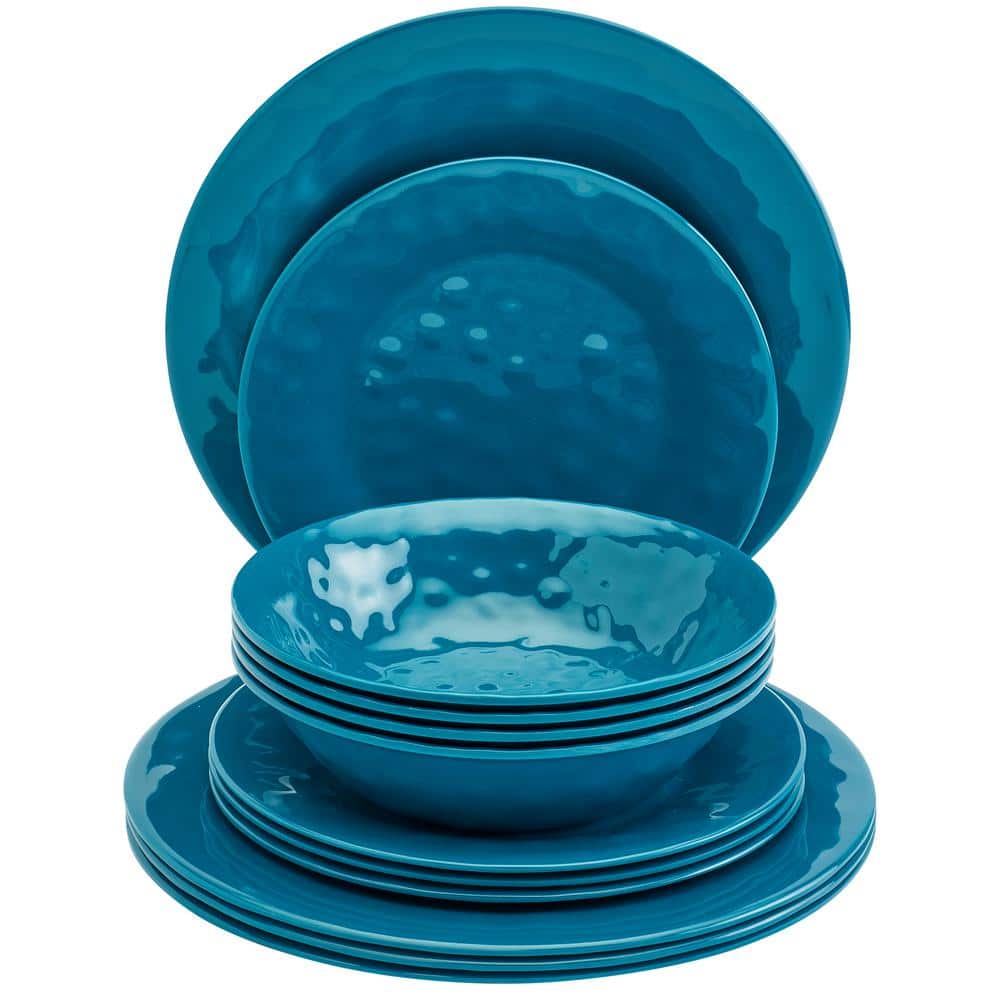Tabletops Gallery 12PC Summer Fun Melamine Dinnerware Set - Ocean Blue