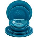 12-Piece Ocean Blue Melamine Dinnerware Set (Service for 4)
