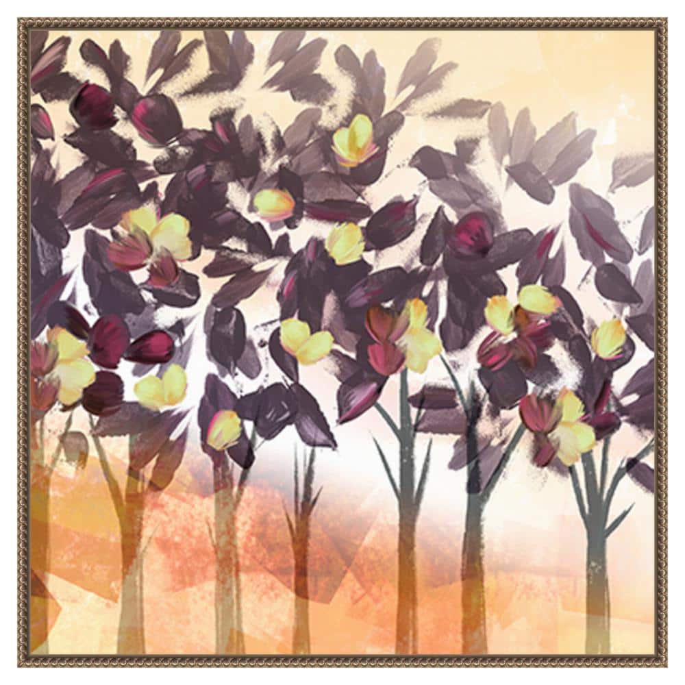 30"x30" Purple Trees Abstract Canvas Art with Bronze Frame
