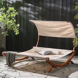 7.5 ft. Freestanding Sunbed Hammock with Canopy and Pillow in Teak