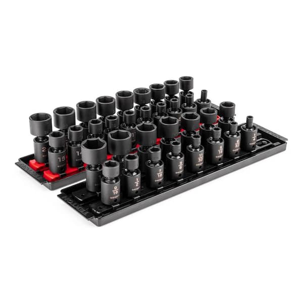 3/8 in. Drive 6-Point Universal Joint Impact Socket Set with Rails and Trays, 34-Piece (1/4-1 in. , 6-24 mm)