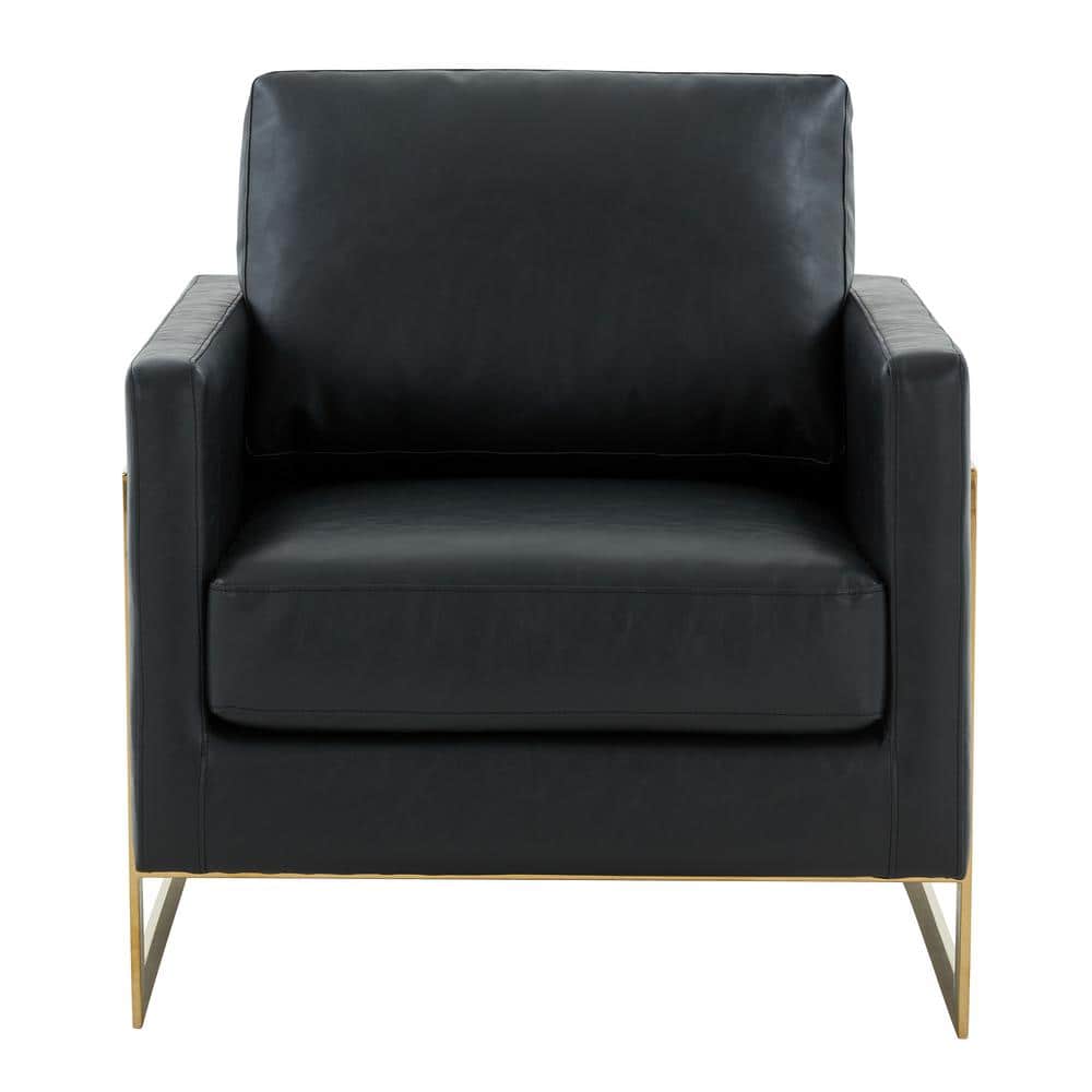 Elegant Lincoln Black Leather & Wood Accent Chair with Gold Accents