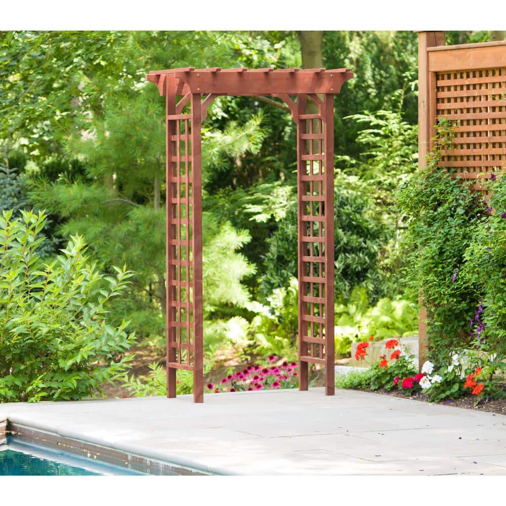 Medium Brown Western Red Cedar Garden Arbor with Double Lattice Panels