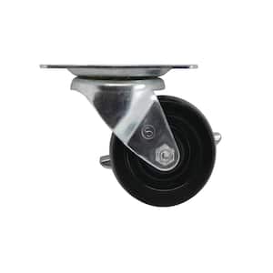 3 in. Black Soft Rubber and Steel Swivel Plate Caster with Locking Brake and 175 lb. Load Rating