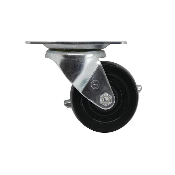Everbilt 3 in. Black Soft Rubber and Steel Swivel Plate Caster with Locking Brake and 175 lb. Load Rating