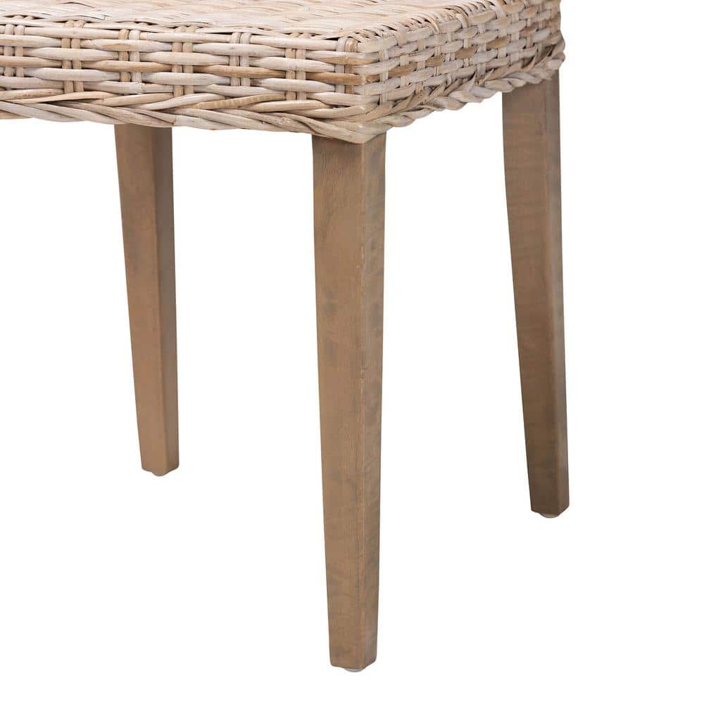 Gray Rattan and Mahogany Wood Dining Chair