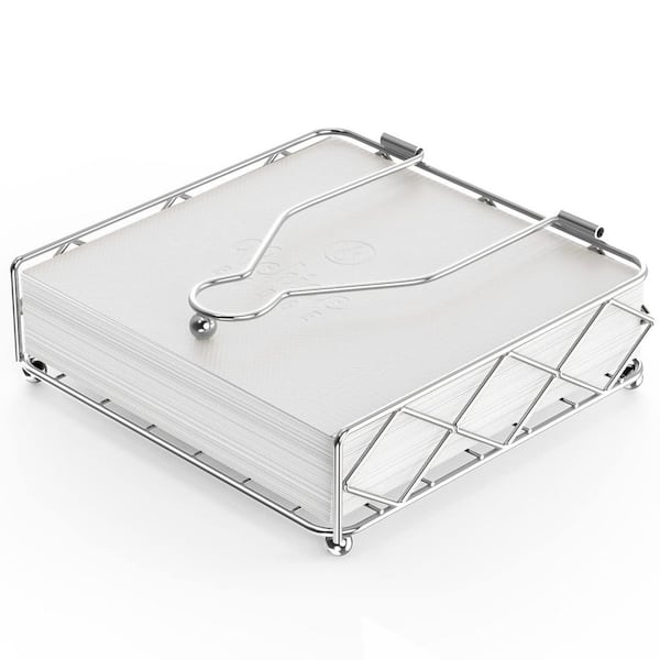 Modern Metal Napkin Holder for Table, Horizontal Tissue Dispenser with Weighted Center Bar, Silver
