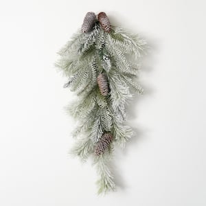 30 in. Snowy Pinecone Tear Drop Unlit Artificial Christmas Swag, Green