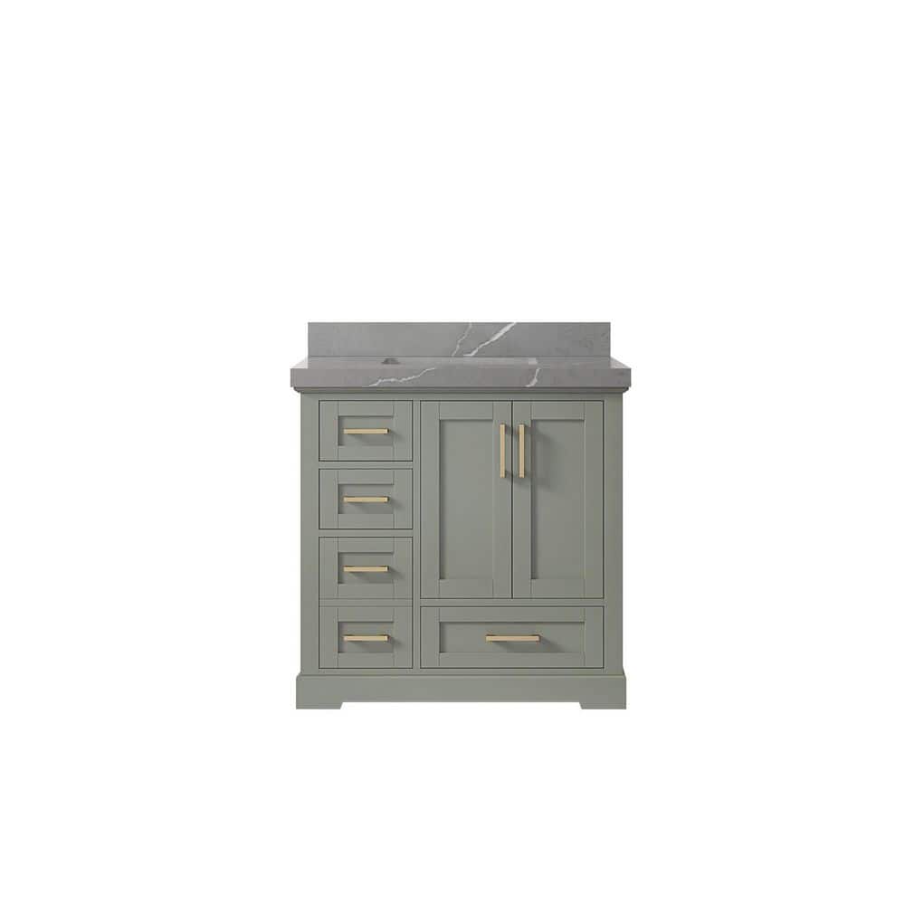 Willow Collections Boston 36 in. W x 22 in. D x 36 in. H Single Sink Bath Vanity Center in Evergreen with 2 in. Pearl Gray Quartz Top -  BST_EGNPTR36CR