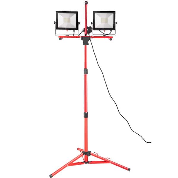 VEVOR Work Light Waterproofed 10000 Lumen Dual-head LED Jobsite Lighting with Adjustable and Foldable Tripod Stand