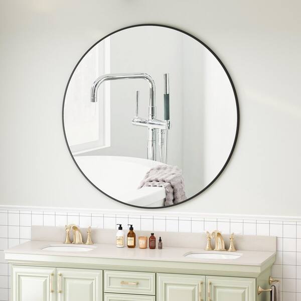 42 in. W x 42 in. H Black Round Metal Framed Wall Mirror, Circular Vanity Mirror for Bathroom, Living Room
