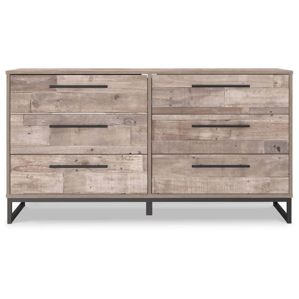 Beige and Black 6-Drawer Mid-Century Modern Dresser