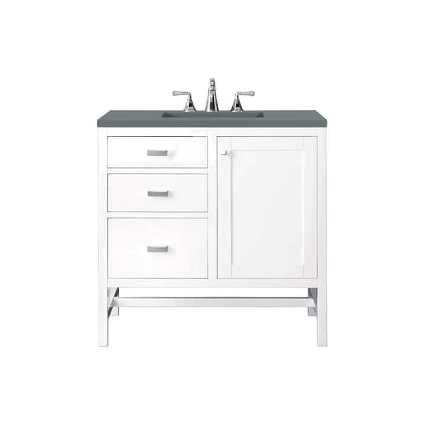 James Martin Vanities Addison 36 in. W x 23.5 in. D x 35.5 in. H Bathroom Vanity in Glossy White with Cala Blue Quartz Top