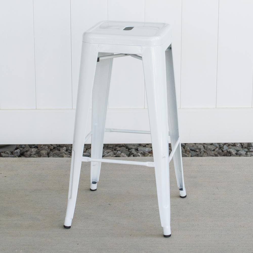 Modern Farmhouse 30" White Metal Bar Stool, Set of 2