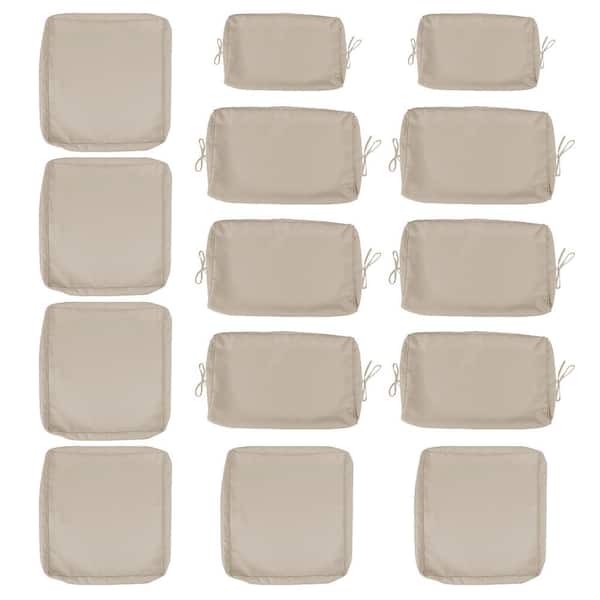 14 Pcs Waterproof Patio Outdoor Cushion Covers Slipcovers, for Outdoor Furniture Protector Replacement, Khaki Cover Only
