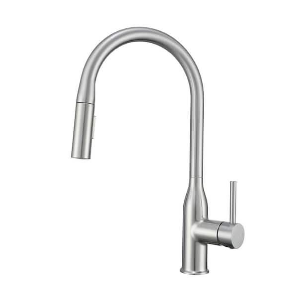 Mediterraneo Arezzo SIngle Handle Pull Out Sprayer Kitchen Faucet Deckplate included in Brushed Nickel