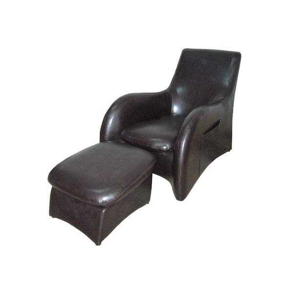 Ore International Black Leather Arm, Black Leather Chair With Ottoman