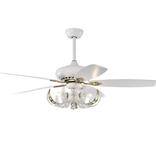 HKMGT 52 in. Indoor White Ceiling Fan with Flower-Shaped Lampshade, 2-Color-Option Blades and Remote Included