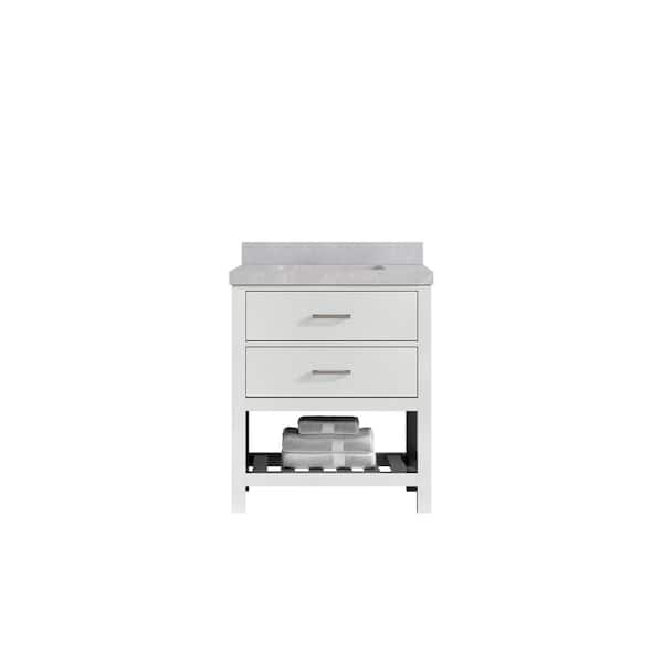 Willow Collections Parker 30 in. Single Sink Freestanding White Bath Vanity with Pearl Light Gray Qt. Top Unassembled