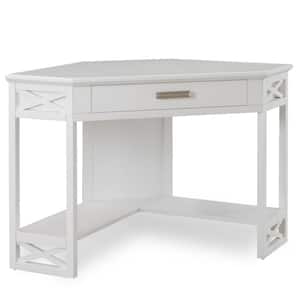 48 in. W Corner White Wood 1-Drawer Computer Writing Desk with Drop Front Keyboard Drawer