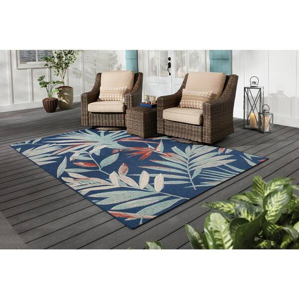 Blue Palm 9 ft. x 12 ft. Indoor/Outdoor Patio Area Rug