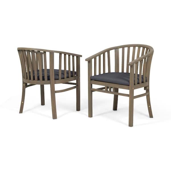 Miscool Anky Gray Wood Outdoor Lounge Chair with Gray Cushion (Set of 2)