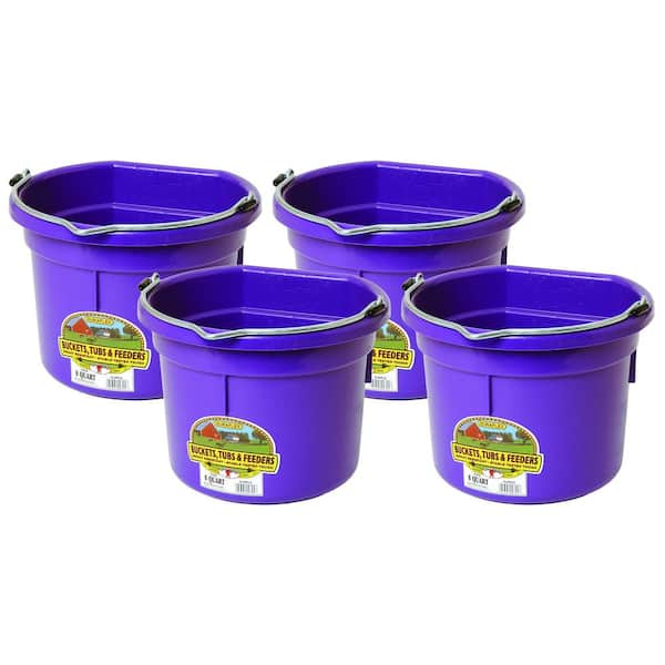 Little Giant 2 Gal. All Purpose Flat Back Plastic Bucket, Purple (4-Pack)
