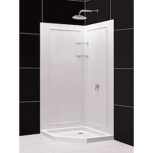 SlimLine 38 in. x 38 in. Neo-Angle Shower Base in White with Back-Walls