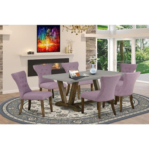 East West Furniture 7-Piece Rectangle Natural Oak Finish Solid Wood Top Dining Table with 6 Parson-Chairs with Lattice Back