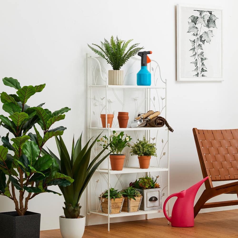 Elegant White Metal 4-Tier Rectangular Plant Stand