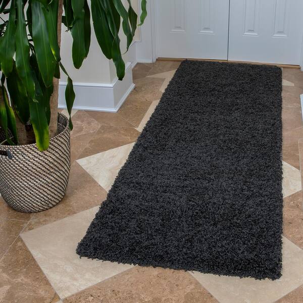 Rubber Backed Runner Rug, 22 x 60 inch, Solid Black, Non Slip, Kitchen Rugs  and Mats