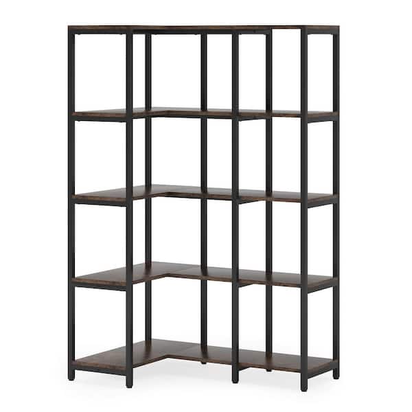 BYBLIGHT Eulas 40.5 in. W Rustic Brown 5-Shelf L-shaped Corner Bookcase with Open Storage